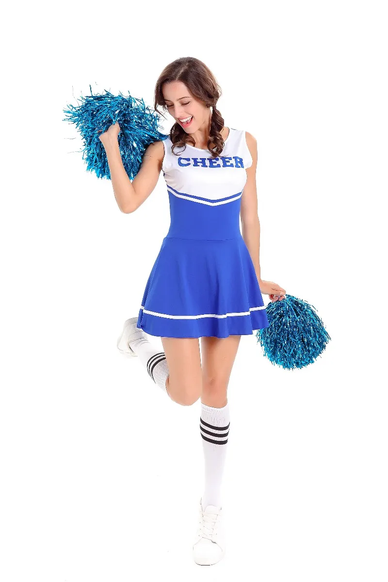 Cheerleader girl fancy dress Blue Uniform Costume Outfit Cosplay