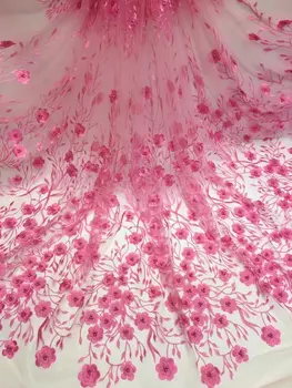 

MY10007 Pink floral embellished with French lace and lace of African sewing lace classic and unique