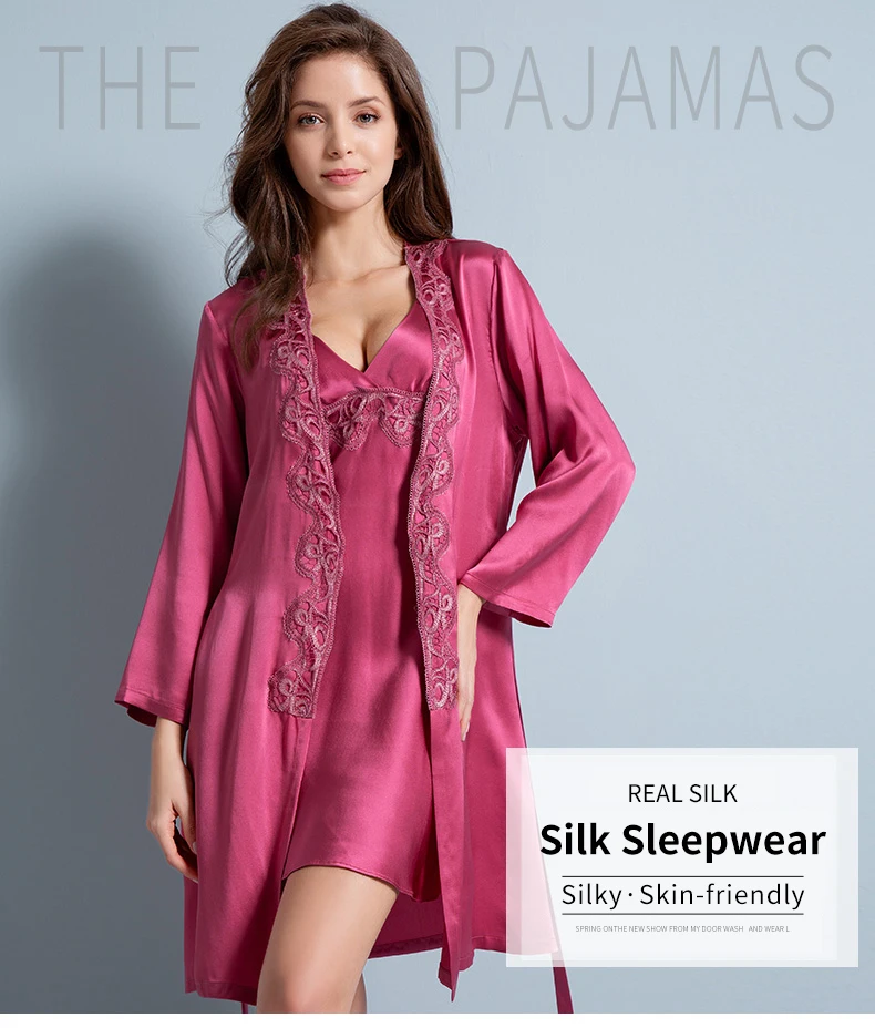 Натуральный шелк халаты для женщин ночная рубашка дамские пижамы высокое качество девушки пижамы 16 момме чистые шелковые ночные рубашки набор