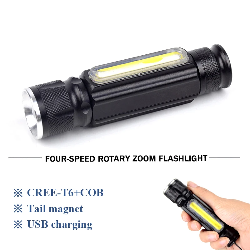 

Magnet usb flashlight camping lamp zoom COB led flashlight cree xml t6 torch rechargeable led lanterna waterproof 18650 battery