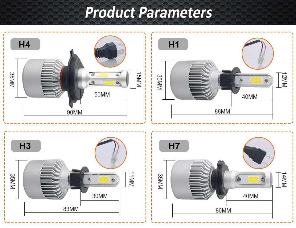 Светодиодный 6500 K S2 H4 H7 H1 COB светодиодный лампы для передних фар H11 H13 12 V 9005 9006 H3 9004 9007 72 W фары для 8000LM Автомобильный светодиодный свет H11 светодиодный Авто ампулы
