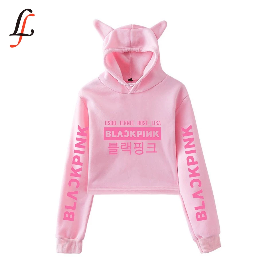 Blackpink harajuku Cat Ear Cap Hoodies fashion trend sala Cat Crop Top Women Hoodies Sweatshirt Sexy hot Kpop Clothes