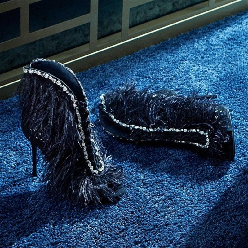 Giuseppe-Zanottis-Charleston-Suede-and-Feathers-High-Heel-Sandals-Black