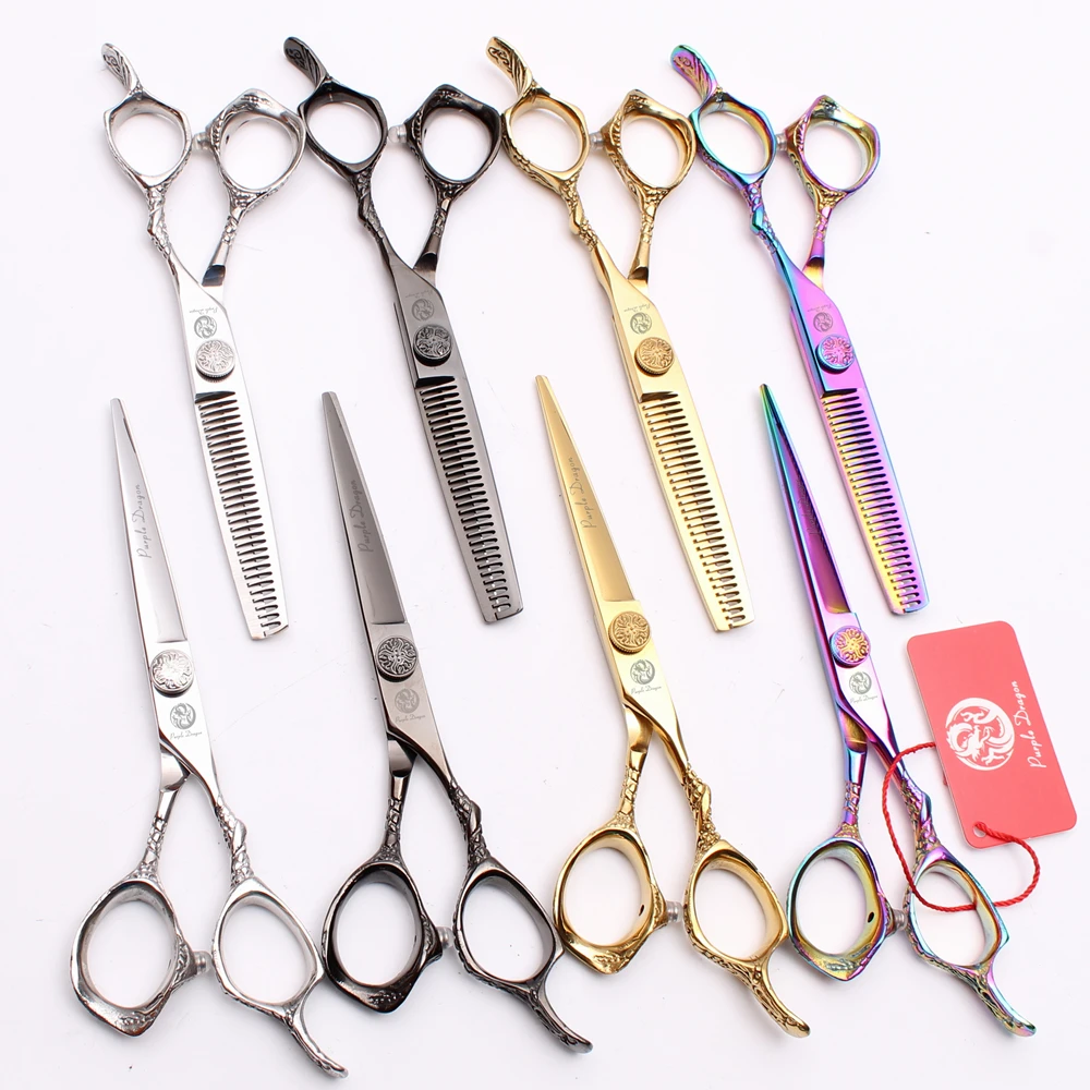 

Barber Scissors 5.5" 16cm Purple Dragon JP 440C Cutting Shears Thinning Scissors Hair Clippers Professional Hair Scissors Z9001