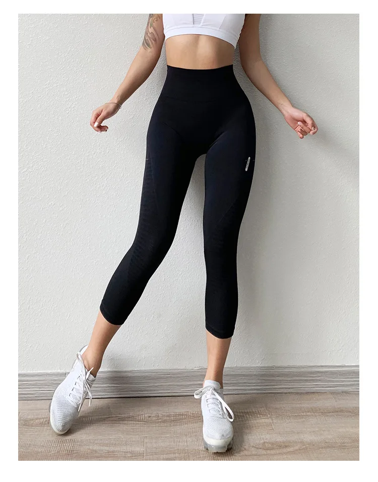 CretKoav штаны для ночного бега, женские эластичные Капри с высокой талией для фитнеса, женские обтягивающие спортивные Стрейчевые Лоскутные штаны для йоги