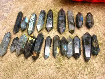 

21 FLASH NATURAL LABRADORITE QUARTZ CRYSTAL POINT