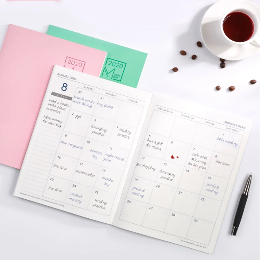 

2020 Year Calendar Solid Color Schedule Notebook Business PU Leather Monthly Weekly Planner Agenda Organizer Office Stationery