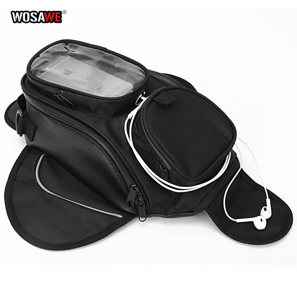 

WOSAWE Motorcycle Tank Bags Magnetic Cell Phone GPS Navigation oil Tank Bag Fixed Straps Shoulder Bag Tail Bag With Rain Cover