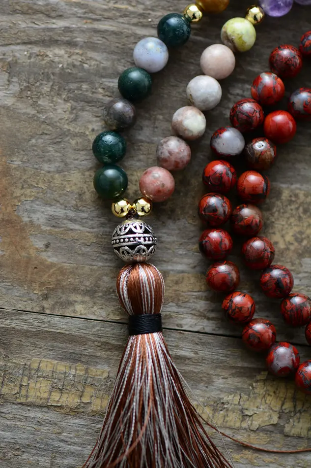 7 ожерелье чакры уникальный 8 мм натуральный камень тибетские Подвески мягкая кисточка ожерелье женские бусы колье мала дропшиппинг