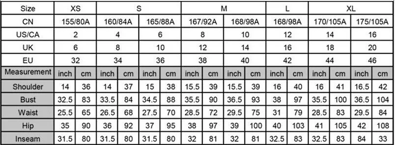 Ecote Size Chart