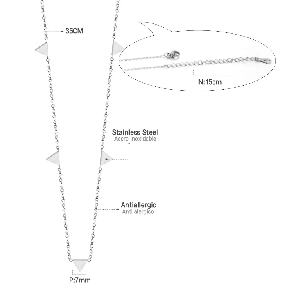 Роскошные стальные ошейники, колье, ожерелья, золото/розовое золото/серебро, нержавеющая сталь, 35 см+ 15 см, удлиняющая цепочка, ожерелья, треугольные подвески