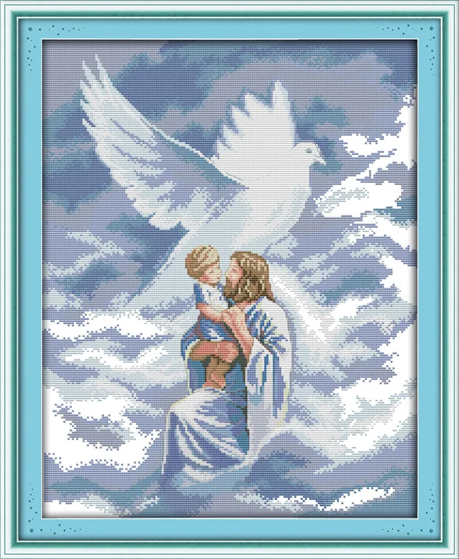 예수와 천사 하늘에 인쇄 캔버스 DMC 계산 크로스 스티치 키트 인쇄 크로스 스티치 세트 자수 바느질