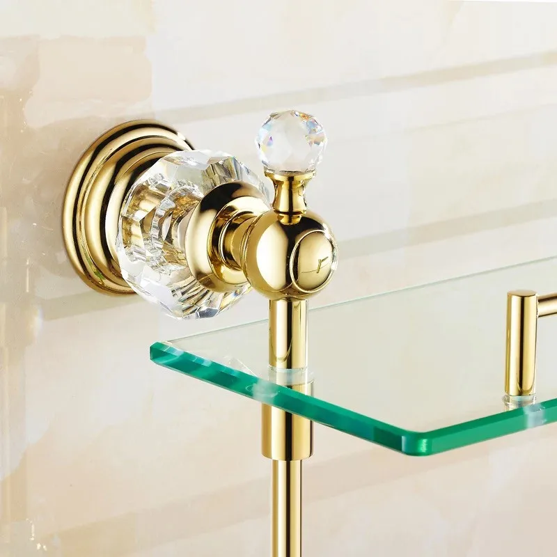 Настенные одноярусные золотые хрустальные аксессуары для ванной комнаты хрустальные полки для ванной комнаты синие и белые керамические полки