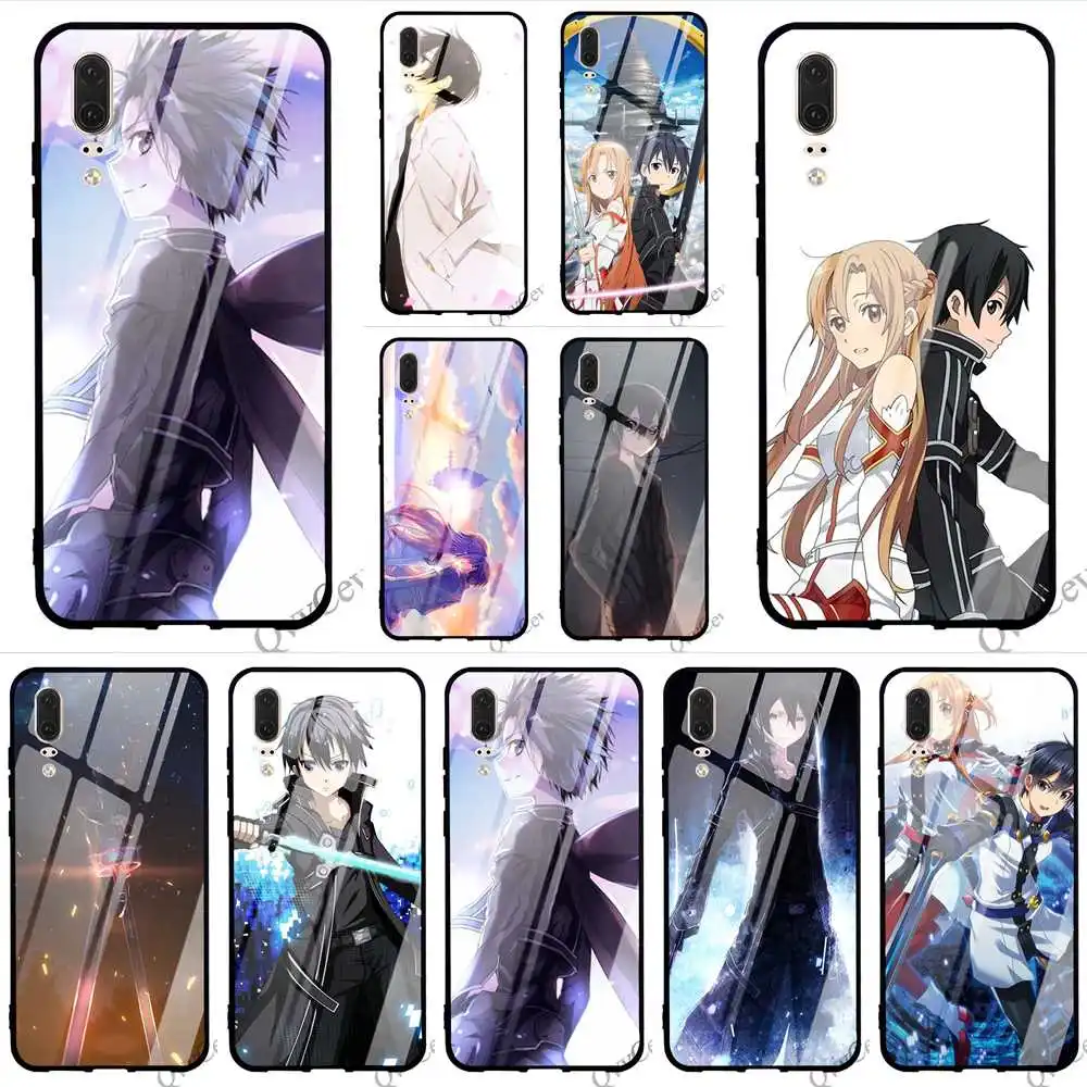

Slim SAO Anime Tempered Glass Phone Cover for Huawei Mate 20 Case P Smart P20 Pro 10 7A Y6 Y9 Honor 9 P10 Lite Covers