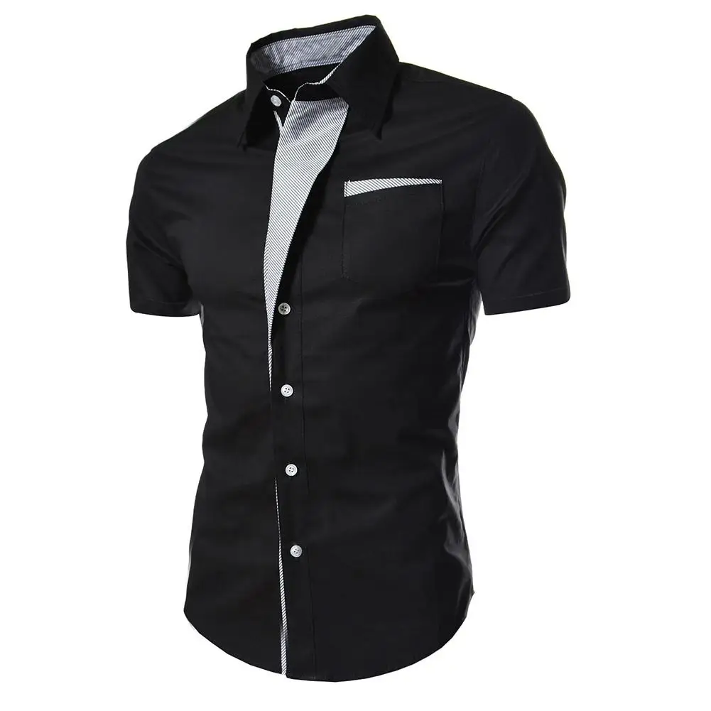 Высокое качество Мужская мода Slim Fit отложной воротник летняя рубашка с коротким рукавом на пуговицах