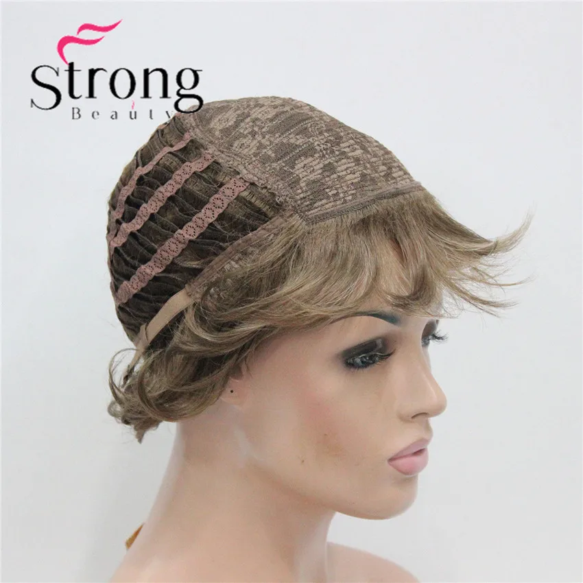E-7125 #12TT26 New Wavy Curly Wig Light Brown Mix Blonde Short Synthetic Hair Full Women's Wigs (6)