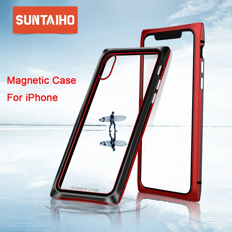 Suntaiho New Magnetic Adsorption Phone Case for iPhone 7 Case for iphone X Standing Square Magnetic Tempered Glass Back Case Suntaiho New Magnetic Adsorption Phone Case for iPhone 7 Case for iphone X Standing Square Magnetic Tempered Glass Back Case