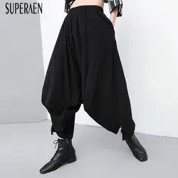 SuperAen 2019 Весна Новый эластичный пояс женские брюки дикая Повседневная мода большого размера повседневные широкие брюки до щиколотки брюки