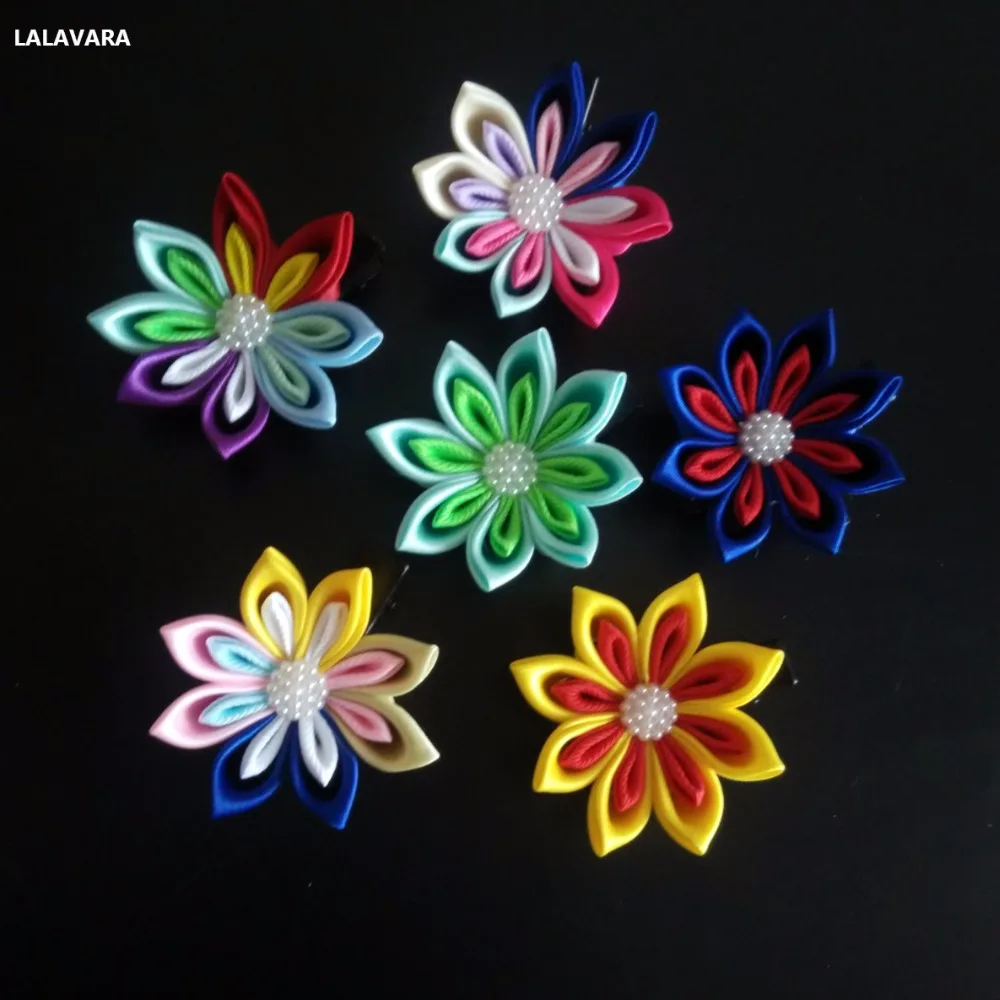 LALAVARA 10 шт. радужные заколки kanzashi цветы Детские аксессуары для волос для девочек декоративные заколки