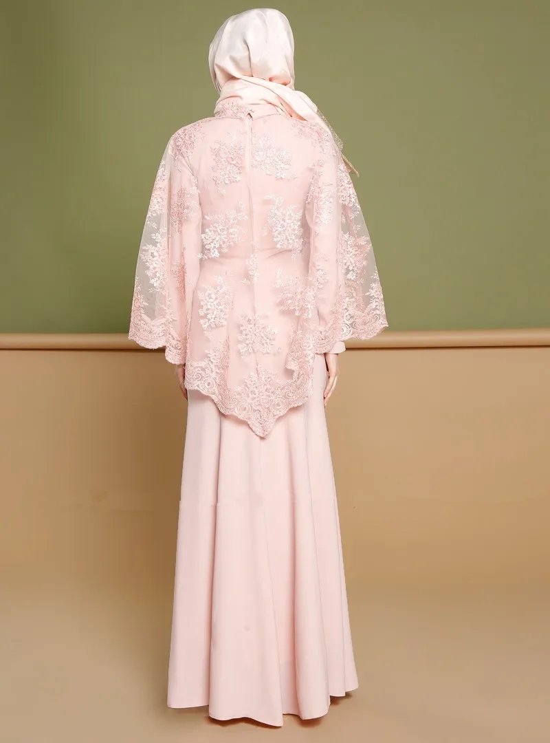 pink 2 piece abaya set | double layered abaya | embroidered abaya