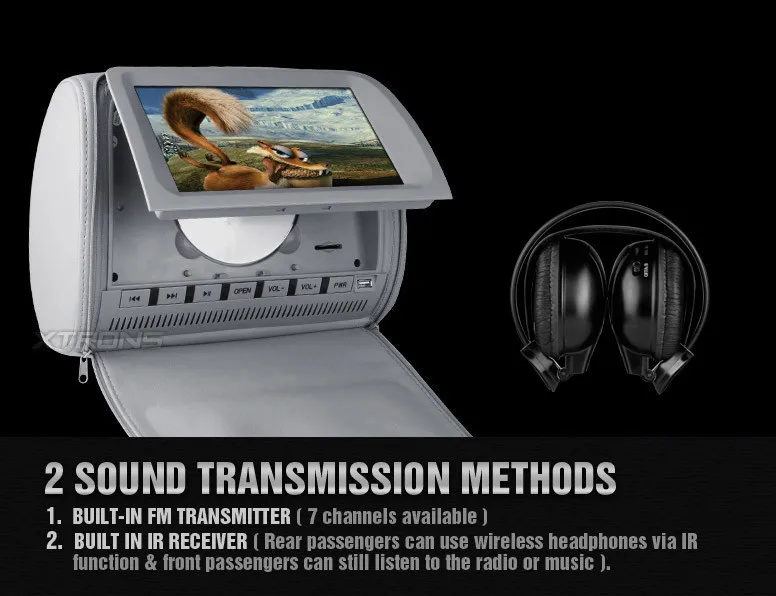 Excellent 2x9" Grey Color (Black & Beige Optional) Headrest Car DVD with 2 IR Headphones Car Headrest Monitor with DVD 5 Excellent 2x9" Grey Color (Black & Beige Optional) Headrest Car DVD with 2 IR Headphones Car Headrest Monitor with DVD 5