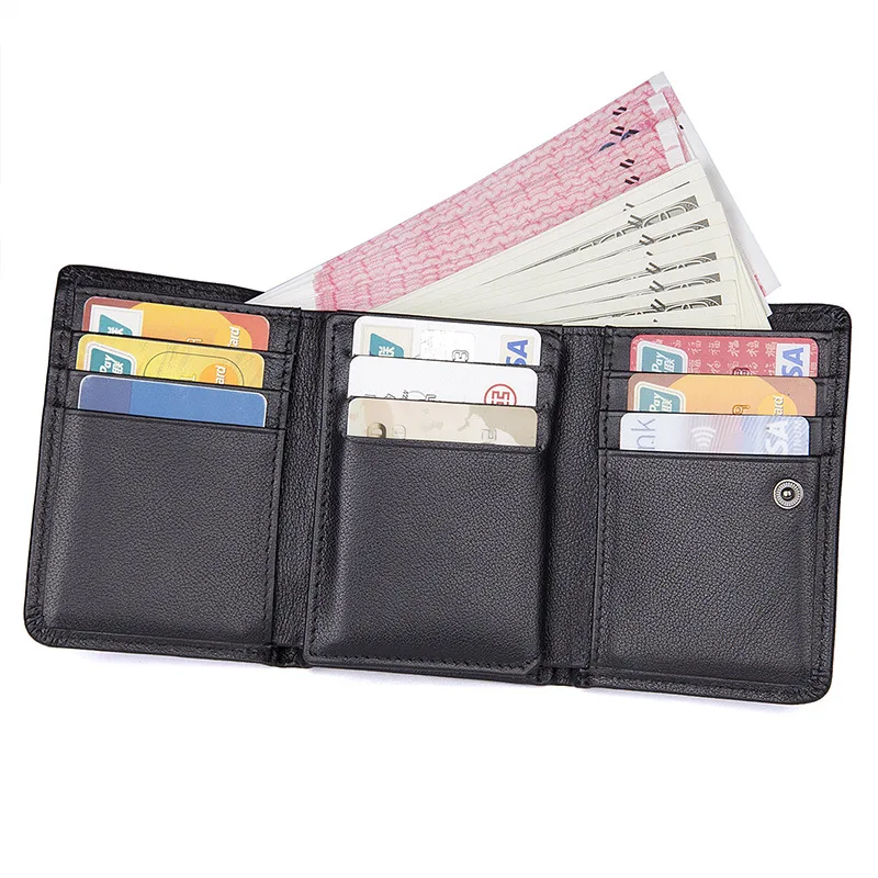 

Nesitu Dad Vertical 3 fold RFID Blocking Black Genuine Leather Men Wallets Coin Pocket Man Purse Credit Card Holder #M8106
