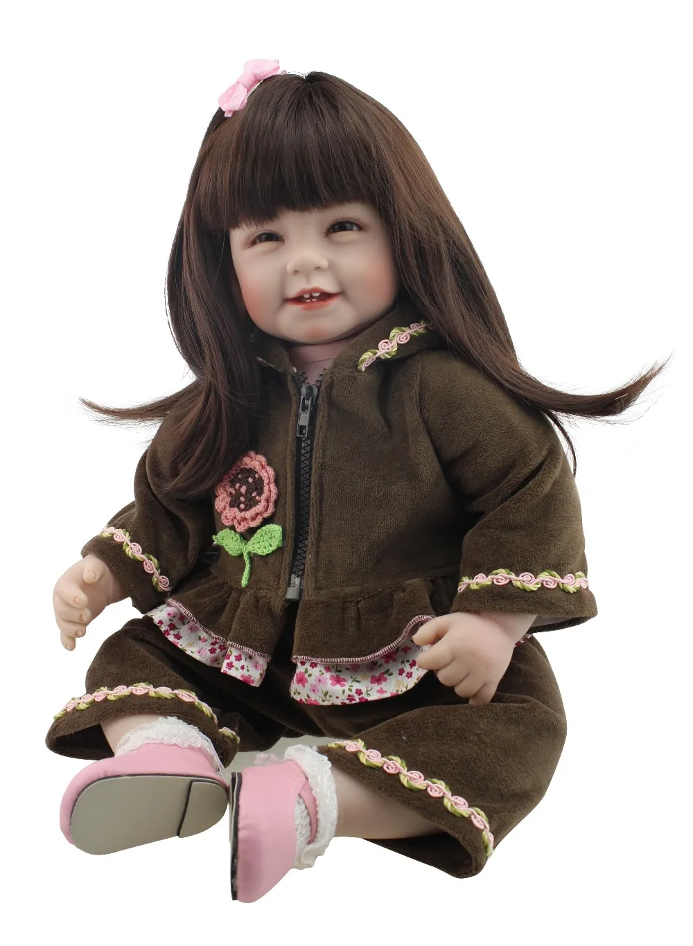 

Silicone Reborn Baby Doll Toys with Long hair Realistic Baby Dolls Handmade Girl Reborns Kids Playmates Christmas gift 22 inch
