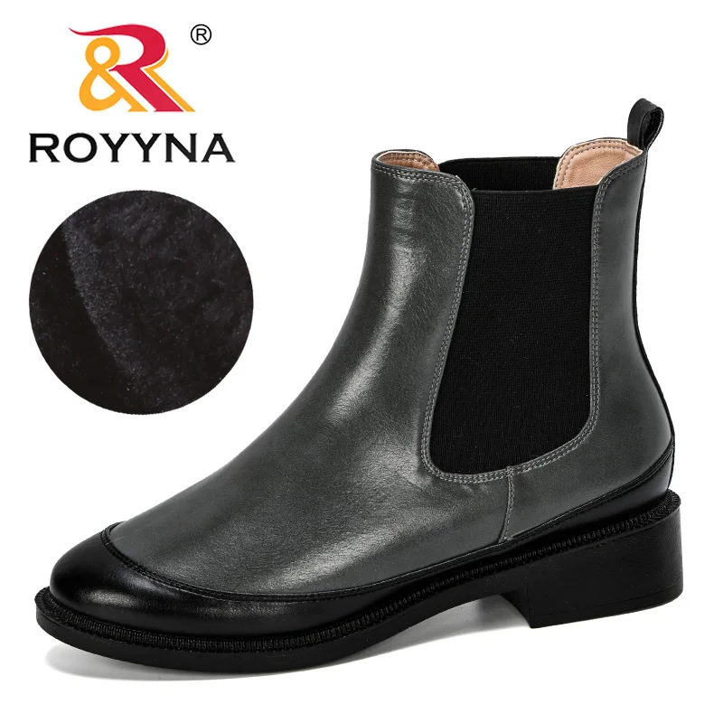 Женские Ботинки на каблуке ROYYNA кожаные офисные зиму размеры 36 41 2019|Полусапожки| |