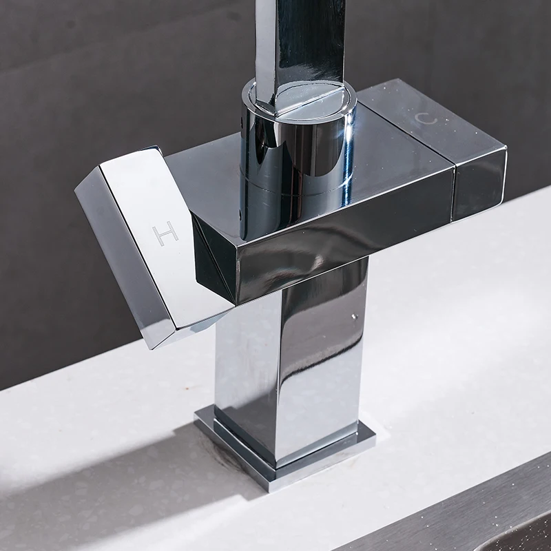 Modern Simple Waterfall Kitchen Faucet Square Dual Handle Stainless Steel Basin Faucets 360 Swivel Chrome Mixer Sink Tap 88307B Modern Simple Waterfall Kitchen Faucet Square Dual Handle Stainless Steel Basin Faucets 360 Swivel Chrome Mixer Sink Tap 88307B