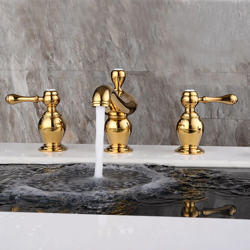 

Bathroom Sink Faucets Gold Color Deck Mounted Waterfall Hot and Cold Water Mixer Tap MPSK033