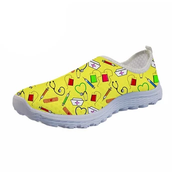 

NOISYDESIGNS Summer Women Air Mesh Sneakers Woman Cute Nurse Pattern Female Comfortable flat Shoes Lightweight Women Loafers