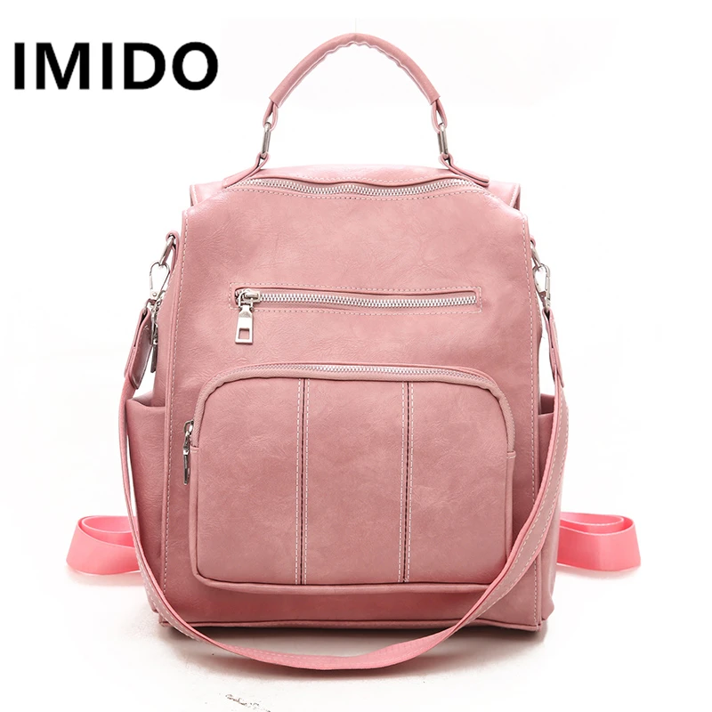 

IMIDO 2019 New High Quality PU Precision Hand Made Trend Sewing Thread Classical Casual Fashion Female Office Oval Backpack