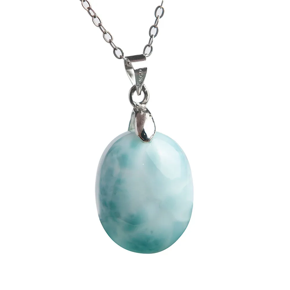 

Blue Natural Stones Larimar Crystal Gem Round Bead Pendant Beads Pattern Women Female Jewelry Pendants Necklace 19*15*9mm
