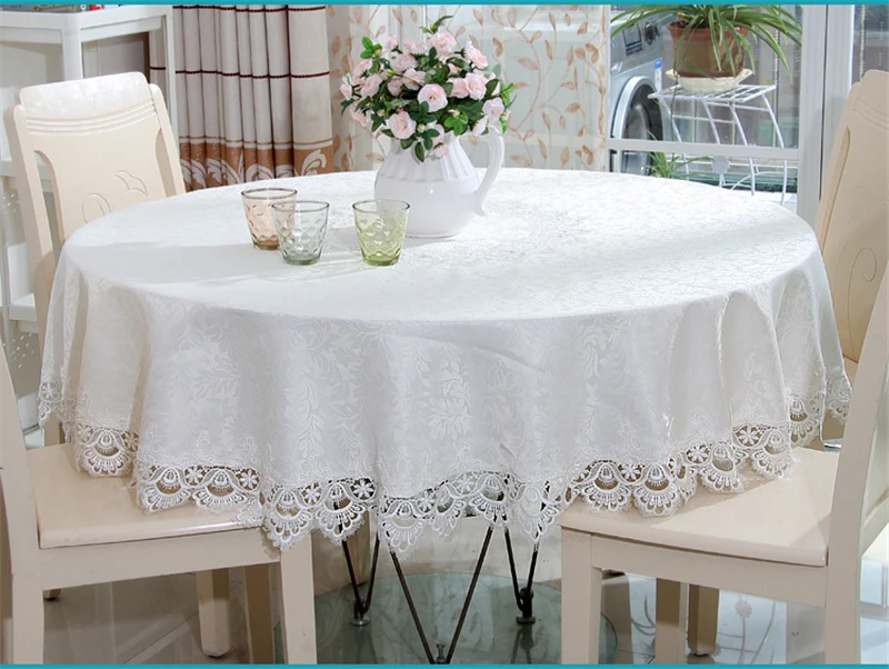 Lanweini Europe Wedding Tablecloth Embroidered Floral White Round Tea Table Cloth For Table Cover Lace Rectangle Table Decor    