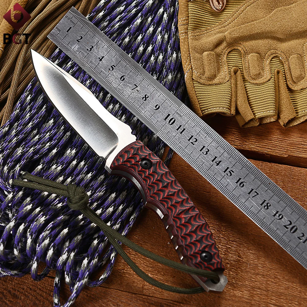 BGT Red G10 Handle Fixed Hunting Knife With D2 Blade Tactical Camping Combat EDC Straight Knives Utility Survival Pocket Tools