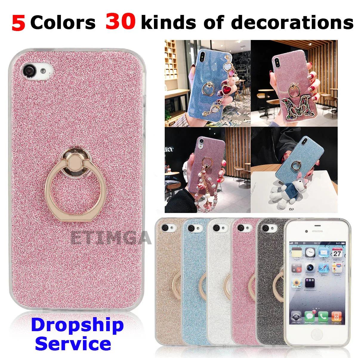 

Glitter Finger Ring Stand Case For iPhone 4S Case For Apple iPhone 4 Case Siliocn Case Decorations Casing Shockproof Luxury bag