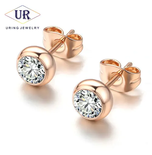

Simple Round Crystal Stud Earring For Women Men 11 Colors AAA+CZ Rose Gold Color OL Style Daily Punk Fashion Jewelry E496
