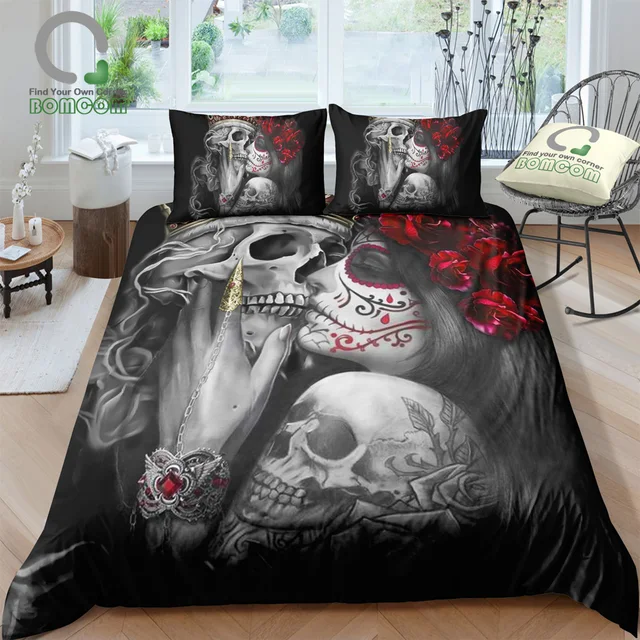 king duvet set linen bomcom 3d digital printing day of the dead sugar skull girl kissing king duvet cover king duvet set linen bomcom 3d digital printing day of the dead sugar skull girl kissing king duvet cover