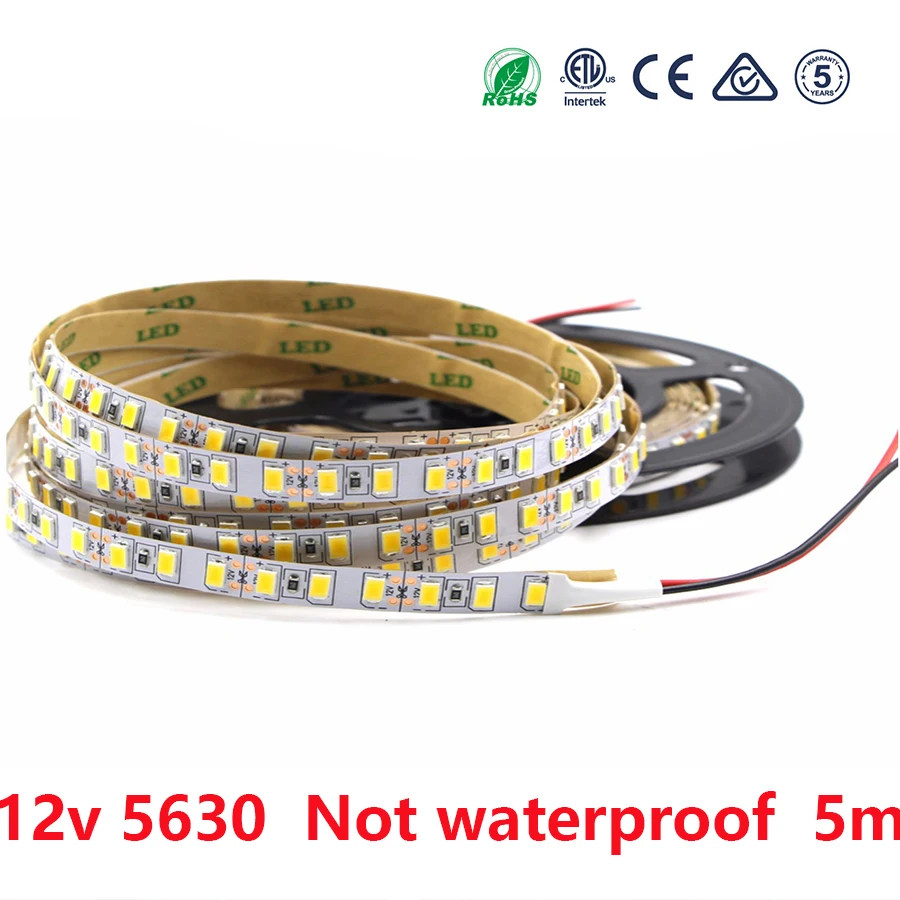 Светодиодный светильник 12 В SMD 5630 300 светодиодный 5 м 12 в теплый белый не водонепроницаемый светодиодный свет лента ламповый диод гибкий