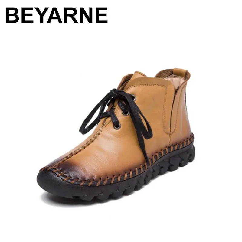 BEYARNE/новые женские ботинки; кожаные зимние ботинки ручной работы; женская обувь на шнуровке; повседневные женские ботильоны из натуральной кожи