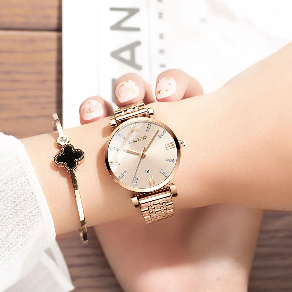 

GIMTO Brand Luxury Women Watch Casual Golden Dress Rhinestone Female Wristwatches Fashion Simple Lady's Gold Clocks Waterproof