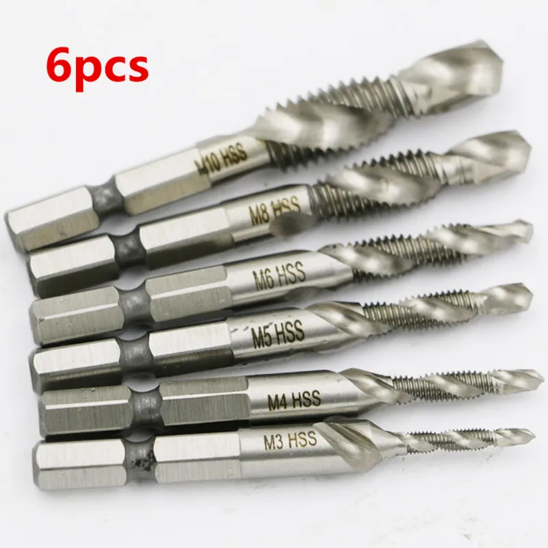 6Pcs/Set M3 M10 Multifunctional Screw Tap Set High speed Steel Hex