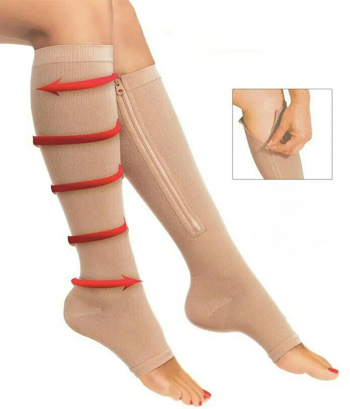 Новые женские Компрессионные носки на молнии, на молнии, для поддержки ног, до колена, Sox носок с открытыми пальцами, модные, с открытым носком, цвет черный, хаки