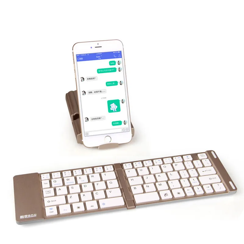 Беспроводная Bluetooth клавиатура мини складная алюминиевая с подставкой ручной
