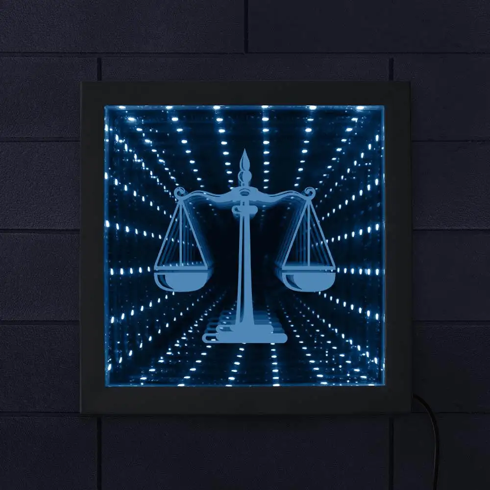 

Scale of Justice Law Attorney 3D Infinity Mirror Firm Attorney Office Courthouse Lighting LED Vortex Tunnel Interstellar Mirror