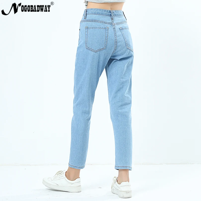 Mid Waist Boyfriend Jeans For Women Straight Casual Denim Pants Washed ...