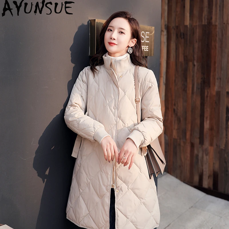 

2019 Women's Down Jacket Korean Winter Coat White Duck Down Jacket Women Long Ultra Light Down Jackets and Coats 0006 KJ2799