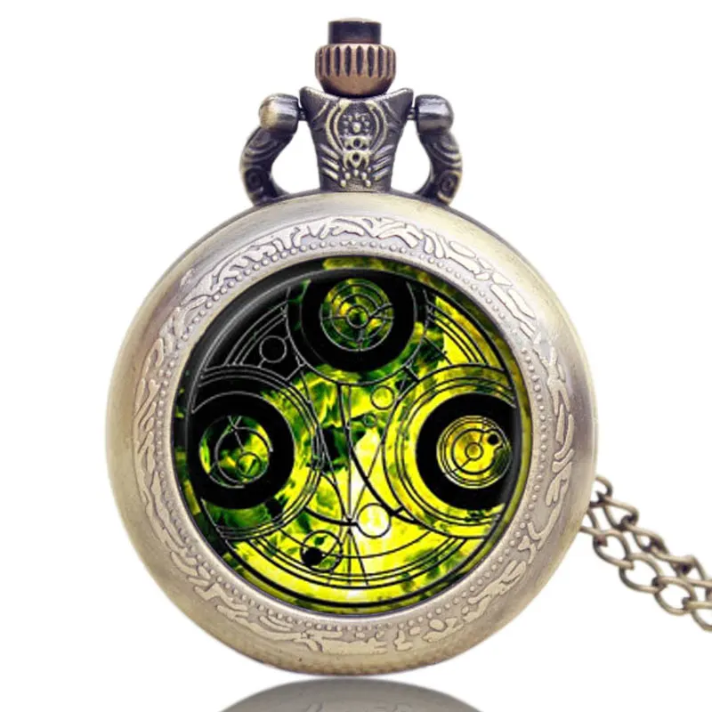 Old Antique Bronze Doctor Who Theme Quartz Pendant Pocket Watch With Chain Necklace Free Shipping 3