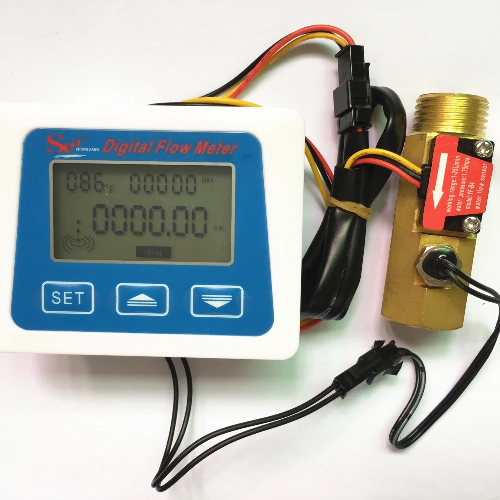 Digital flow meter ZJLCD M D+ temperature measuring Brass flow sensor