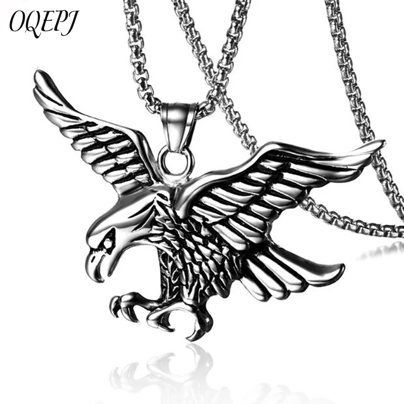 

OQEPJ Punk Male Eagle Wings Hanging Necklace Pendant 316L Stainless Steel Gold Silver Color Necklaces Fashion Animal Jewelry